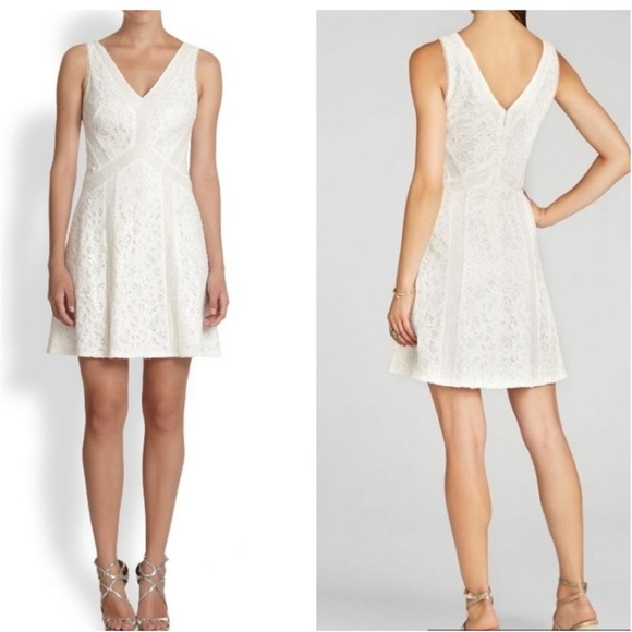 BCBGMaxAzria Gracie Off-White Sequin Lace Mini Dress Bridal Shower Wedding - Picture 10 of 14